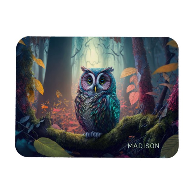 Ímã Floresta de Coruja de Nome Personalizado (Horizontal)