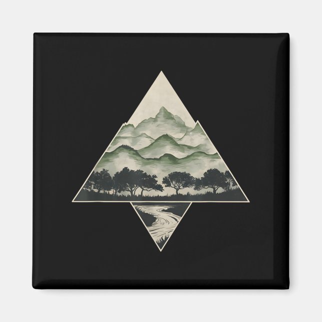 Imã Floresta Retro Árvores Vida Selvagem Natureza Vint (Frente)