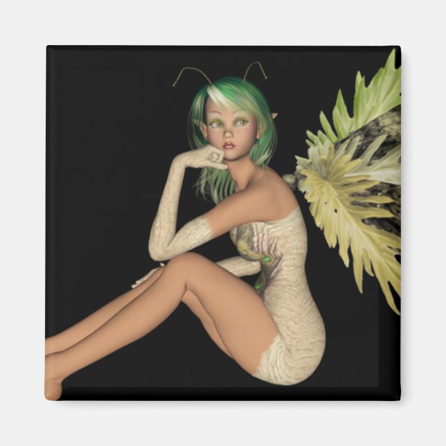 Imã Floresta Verde Fada 3D - Sentada Para Lado (Frente)