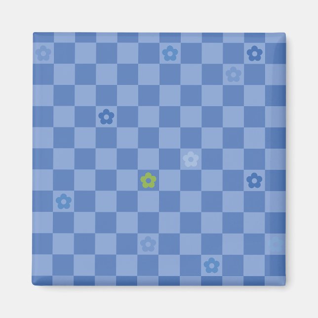 Imã Flower Checkered Pattern No. 01 - Light Blue (Frente)