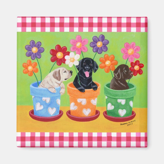 Imã Flower Pote Labrador Puppies (Frente)