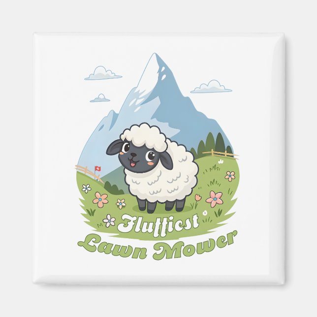 Imã Fluffiest Lawn Mower – Adorable Blacknose Sheep (Frente)