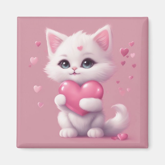 Imã Fluffy White Love Kitten (Frente)