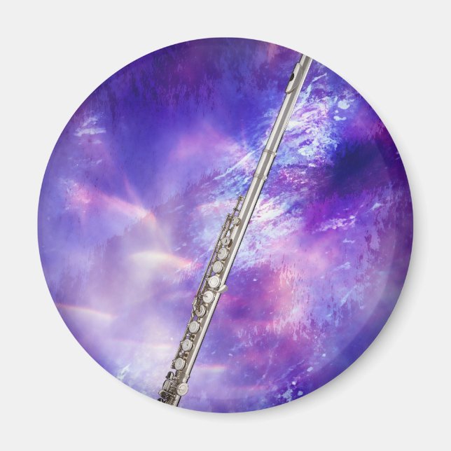 Imã Flute Flutist Musical Round Magnet (Frente)