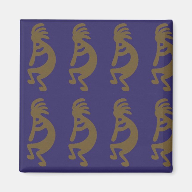 Imã Flute Playing Kokopelli Figura 1: Verde sobre azul (Frente)