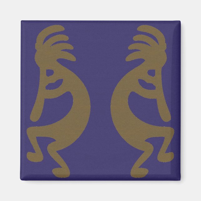 Imã Flute Playing Kokopelli Figura 1: Verde sobre azul (Frente)