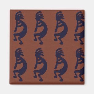 Imã Flute Playing Kokopelli Figura a preto no vermelho