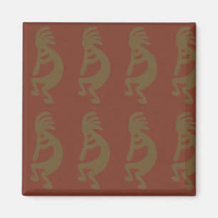 Imã Flute Playing Kokopelli Figura verde sobre vermelh