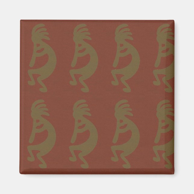 Imã Flute Playing Kokopelli Figura verde sobre vermelh (Frente)