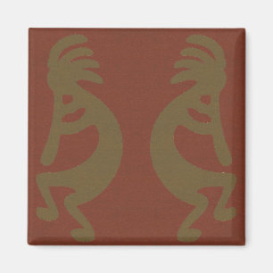 Imã Flute Playing Kokopelli Figura verde sobre vermelh