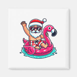 Imã Flutuador Flamingo Natal Divertido na Praia em Jul