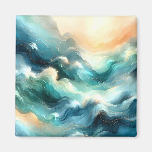 Imã Fluxo Dourado Oceânico Ondas Abstratas (Frente)