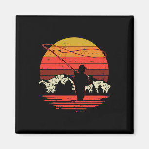 Imã Fly Fishing Pôr do Sol Retro Truta Pescador A
