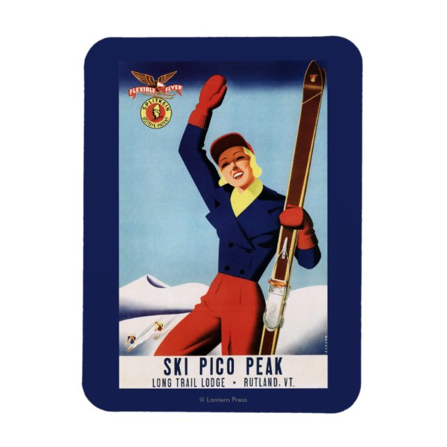 Ímã Flyer Flexível Pin-Up Skiing Girl (Vertical)
