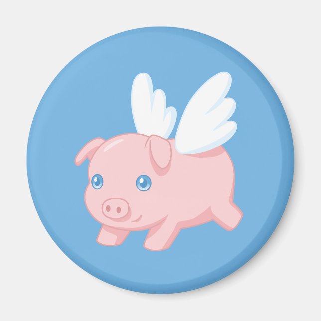 Imã Flying Pig - Piglet with Wings on Blue (Frente)