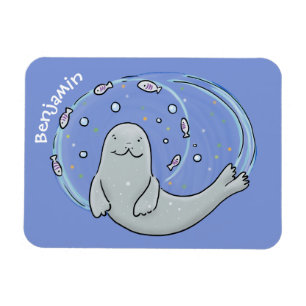 Ímã Foca-branca e ilustração de desenho animado de azu
