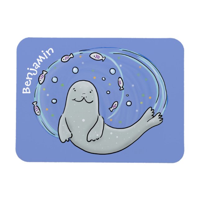 Ímã Foca-branca e ilustração de desenho animado de azu (Horizontal)