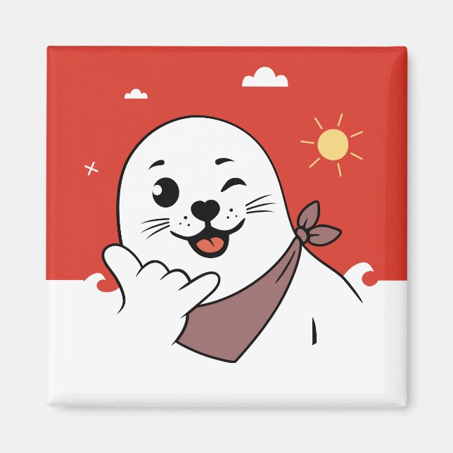 Imã Foca Piscando de Lenço na Cabeça Fazendo Sinal de  (Frente)