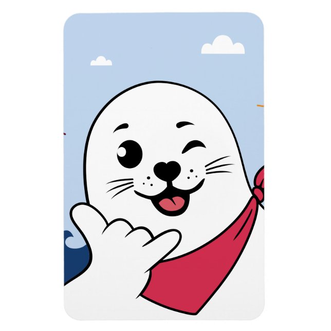 Ímã Foca piscando de olho usando bandana fazendo sinal (Vertical)