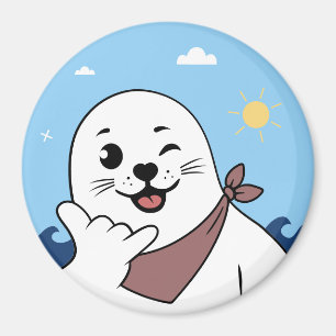 Imã Foca Piscando o Olho com Bandana Fazendo Sinal Sha