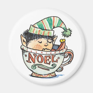 Imã Fofa Duende de Natal de Desenho Animado Dormindo e