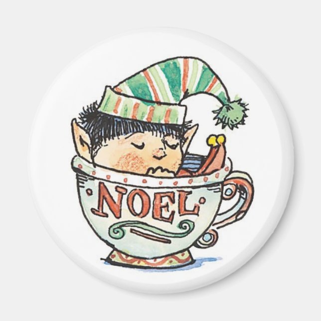 Imã Fofa Duende de Natal de Desenho Animado Dormindo e (Frente)