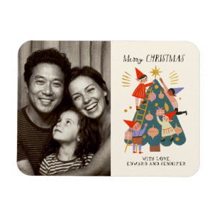 Ímã Fofa Família de Elfos de Natal e Árvore