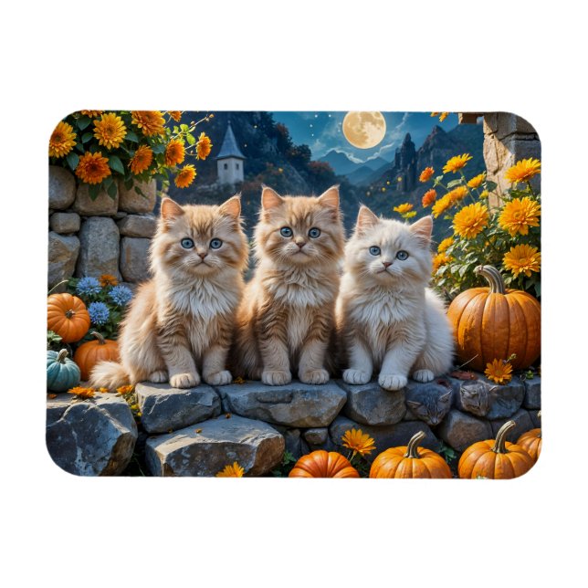 Ímã Foffy Autumn Kittens Pumpkins e Foliage (Horizontal)
