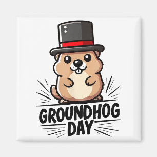 Imã Fofo Dia Feliz do Groundhog 2 de Fevereiro Feriado