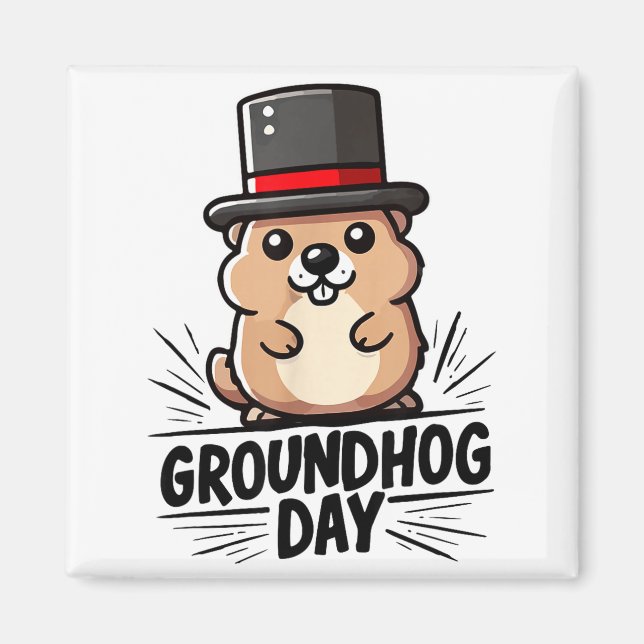 Imã Fofo Dia Feliz do Groundhog 2 de Fevereiro Feriado (Frente)