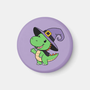 Imã fofo dino bruxa de desenho animado halloween