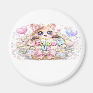 Imã Fofo Kawaii Siga-nos Gato Rosa Pastel Mídia Social
