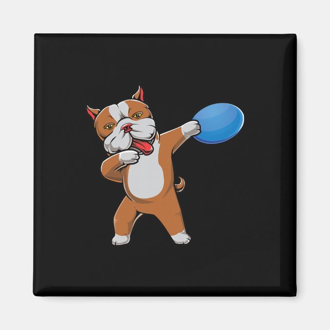 Imã Fofo Pitbull Dabbing Amante de Disc Golf Pit Bull  (Frente)