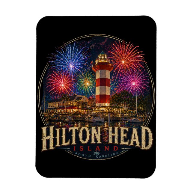 Ímã Fogos Patrióticos do Farol da Ilha Hilton Head (Vertical)