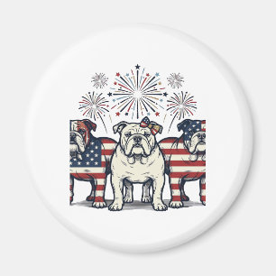 Imã Fogueira Patriótica Bulldog Desenho Vintage