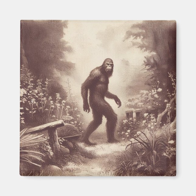 Imã Folclore da Ilustração Vintage Bigfoot (Frente)