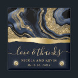 Imã Folha Azul Elegante e Casamento de Agitação Dourad<br><div class="desc">Folha azul-marinho vívida Elegante e design de agata líquida brilhante-dourada com diamantes</div>