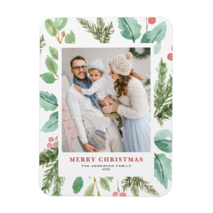 Ímã Folha do Natal da aguarela & foto do feriado do