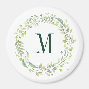 Imã Folhagem de Verão de Monograma Floral Personaliza