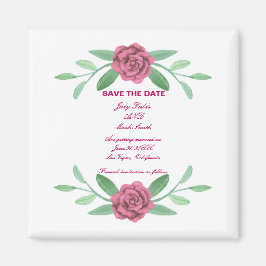 Imã Folhagem De Verde Floral Cor-De-Rosa Salva A Data