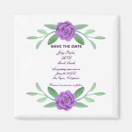 Imã Folhagem De Verde Floral Roxo Salvar A Data