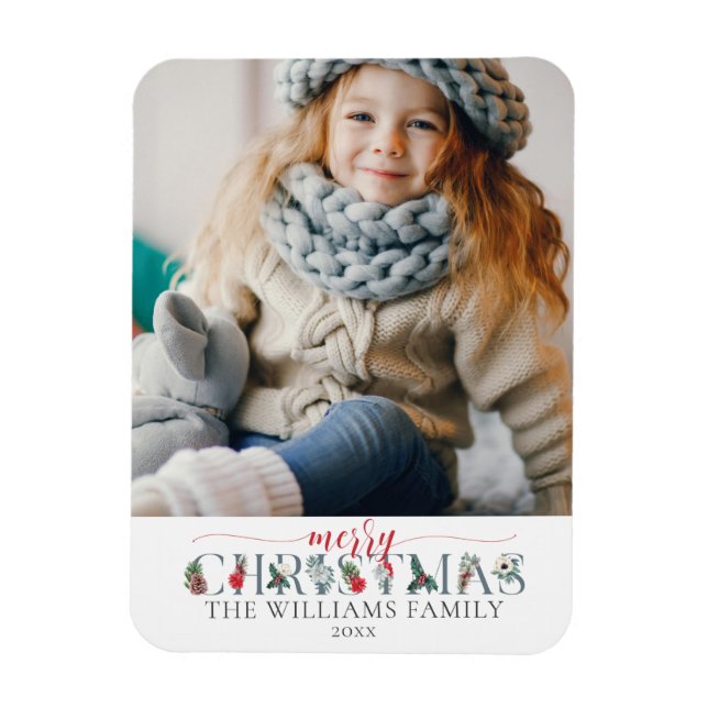 Ímã Folhagem Festiva Feliz Natal Saudação Floral (Vertical)