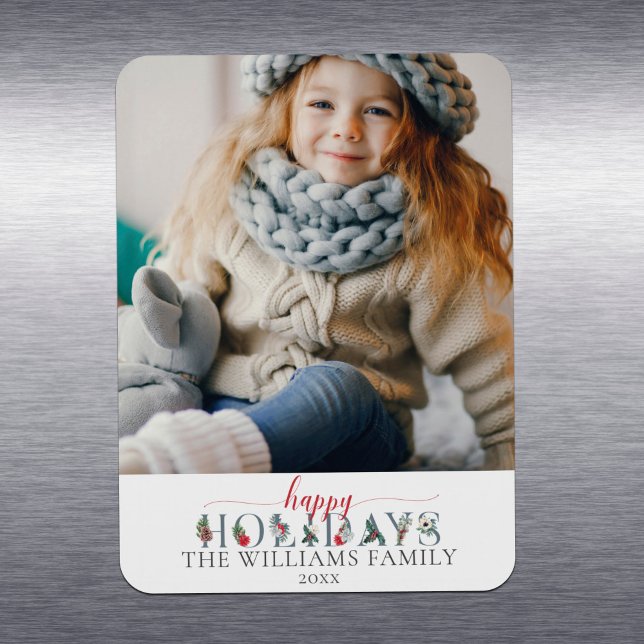 Ímã Folhagem Festiva Feliz Natal Saudação Floral (Criador carregado)