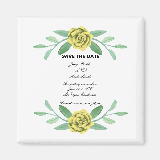 Imã Folhagem Floral Amarela Salva A Data (Frente)