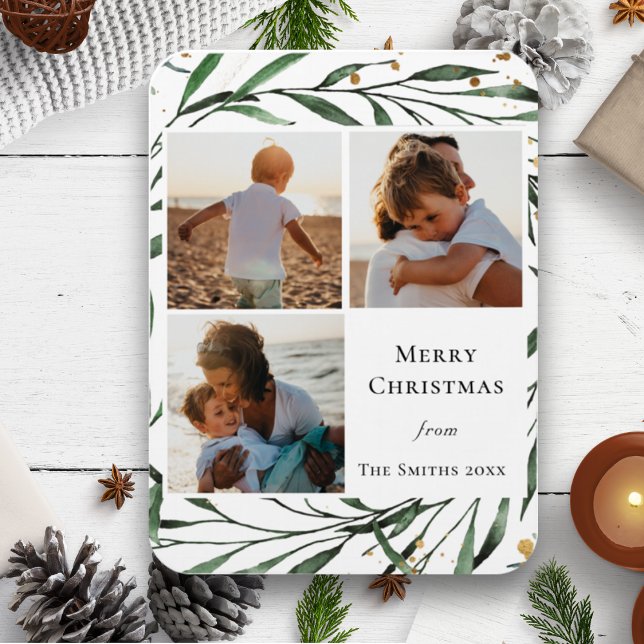 Ímã Folhagem Verde Elegante Confetti Watercolor Dourad (Criador carregado)