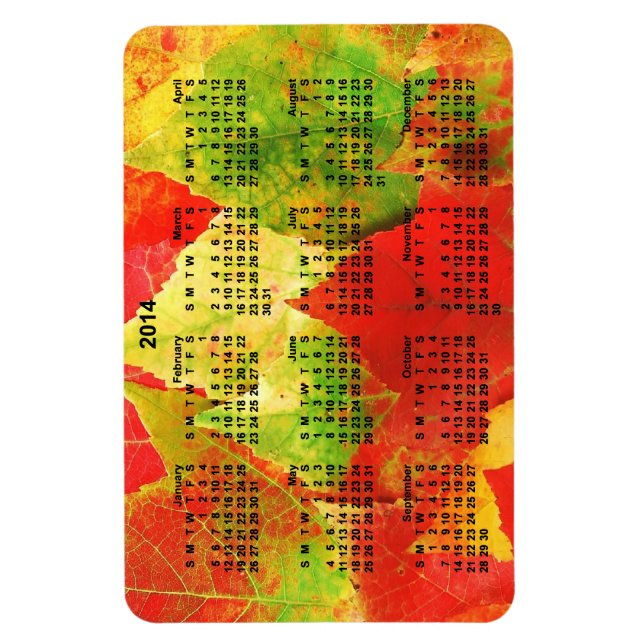 Ímã Folhas Coloridas do Calendário 2014 (Vertical)