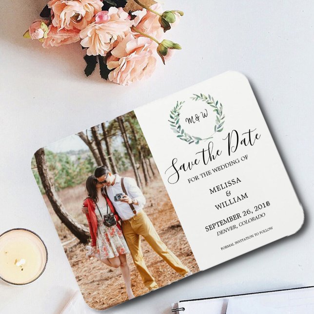 Ímã Folhas de aquarela botânica foto Save the Date (Criador carregado)