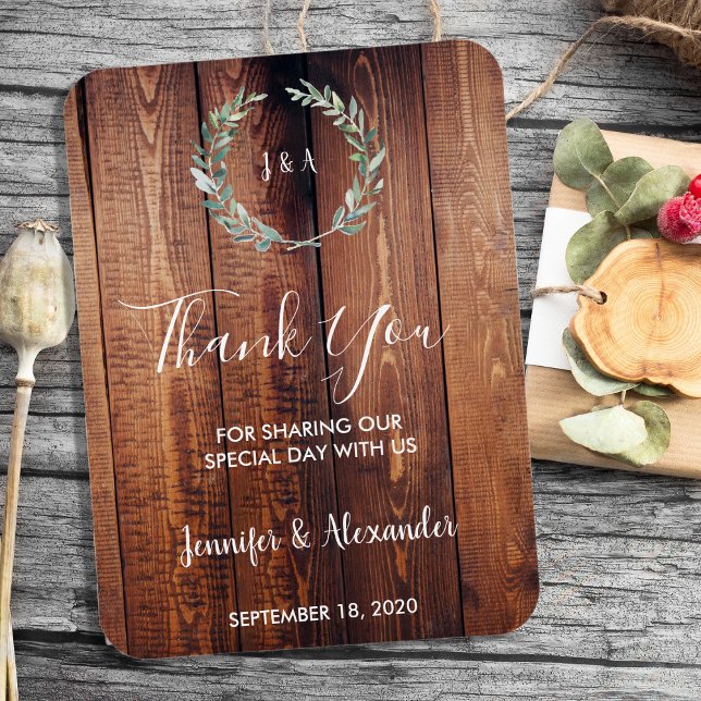 Ímã Folhas de aquarela russa Obrigado casamento (Rustic wood watercolor leaves Thank you wedding Magnet.)
