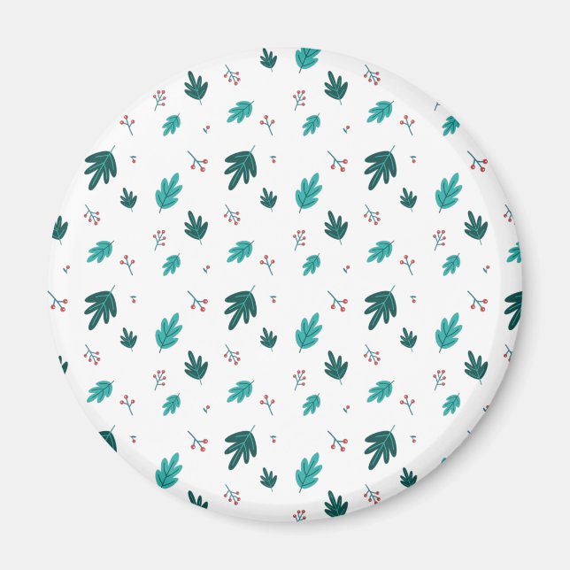 Imã Folhas de Árvore Evergreen e Berries Red Holly (Frente)