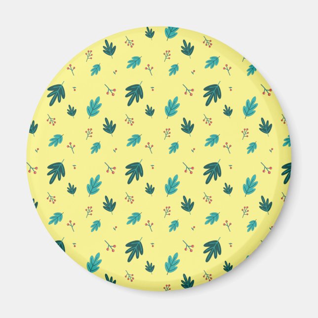 Imã Folhas de Árvore Evergreen e Berries Red Holly (Frente)